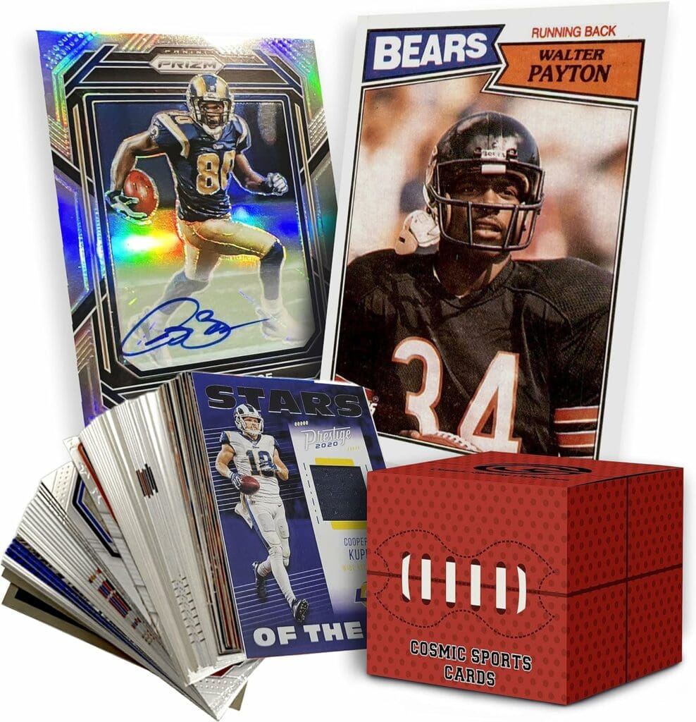 Deluxe Football Card Mystery Box | 100x Official Cards | 10x Hall of Famers | 10x Rookies | 4X Autograph or Relic Cards Guaranteed | by Cosmic Gaming Collections