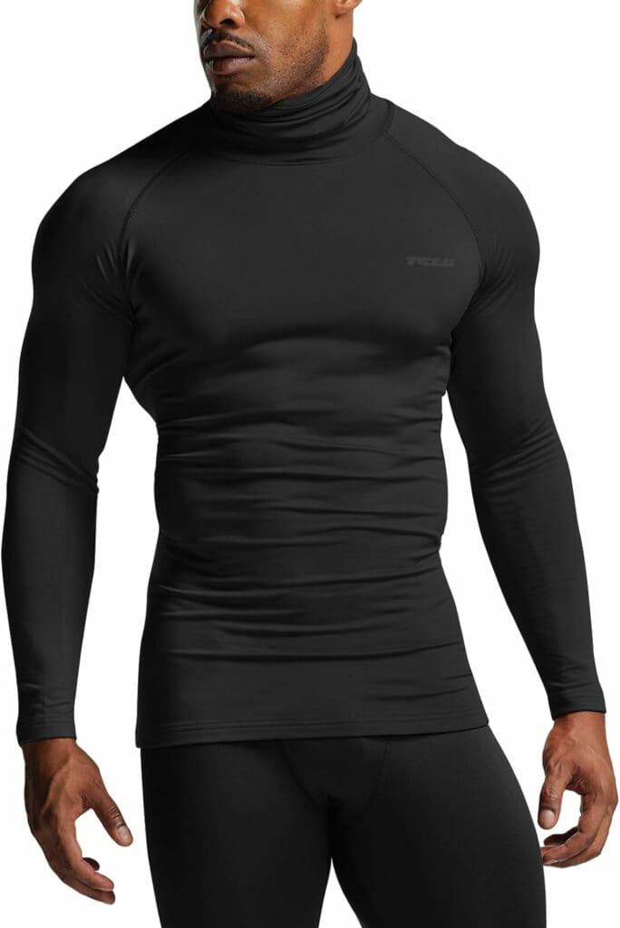 TSLA 1 or 2 Pack Mens Thermal Long Sleeve Compression Shirts, Mock/Turtleneck Winter Sports Running Base Layer Top