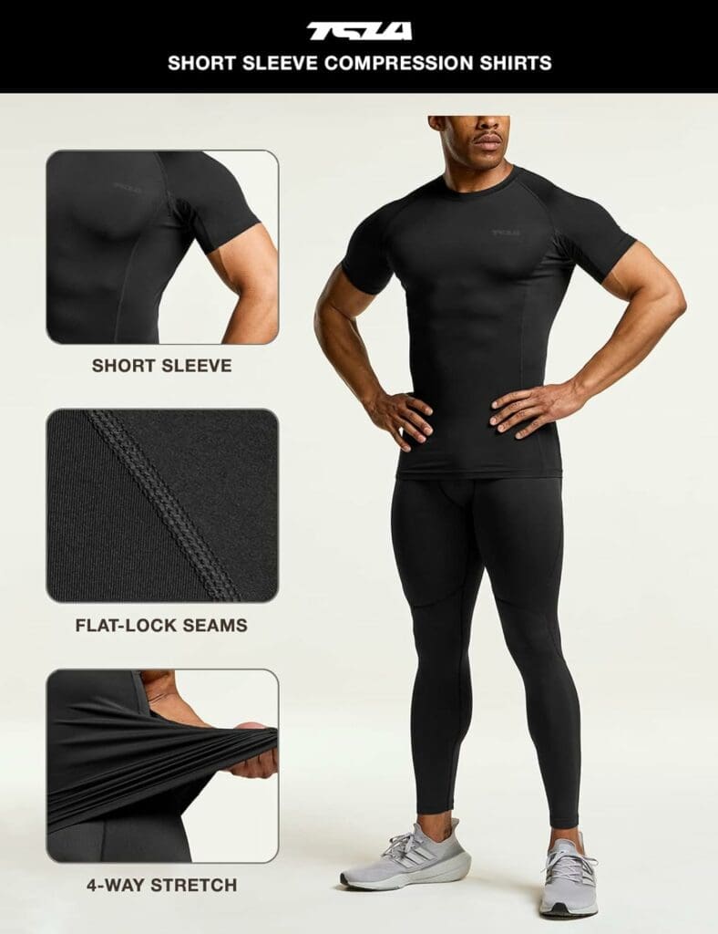 TSLA 1 or 3 Pack Mens UPF 50+ Quick Dry Short Sleeve Compression Shirts, Athletic Workout Shirt, Water Sports Rash Guard