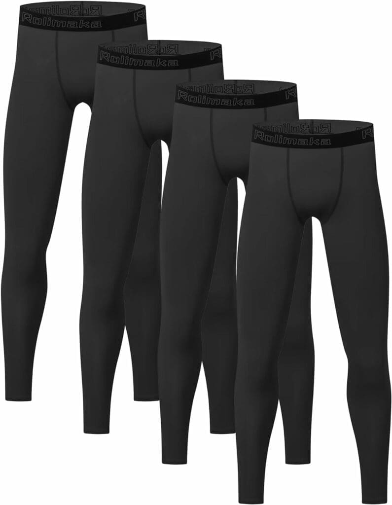 4 or 3 Pack Youth Boys Compression Leggings Tights Athletic Pants Sports Base Layer for Kids Cold Gear