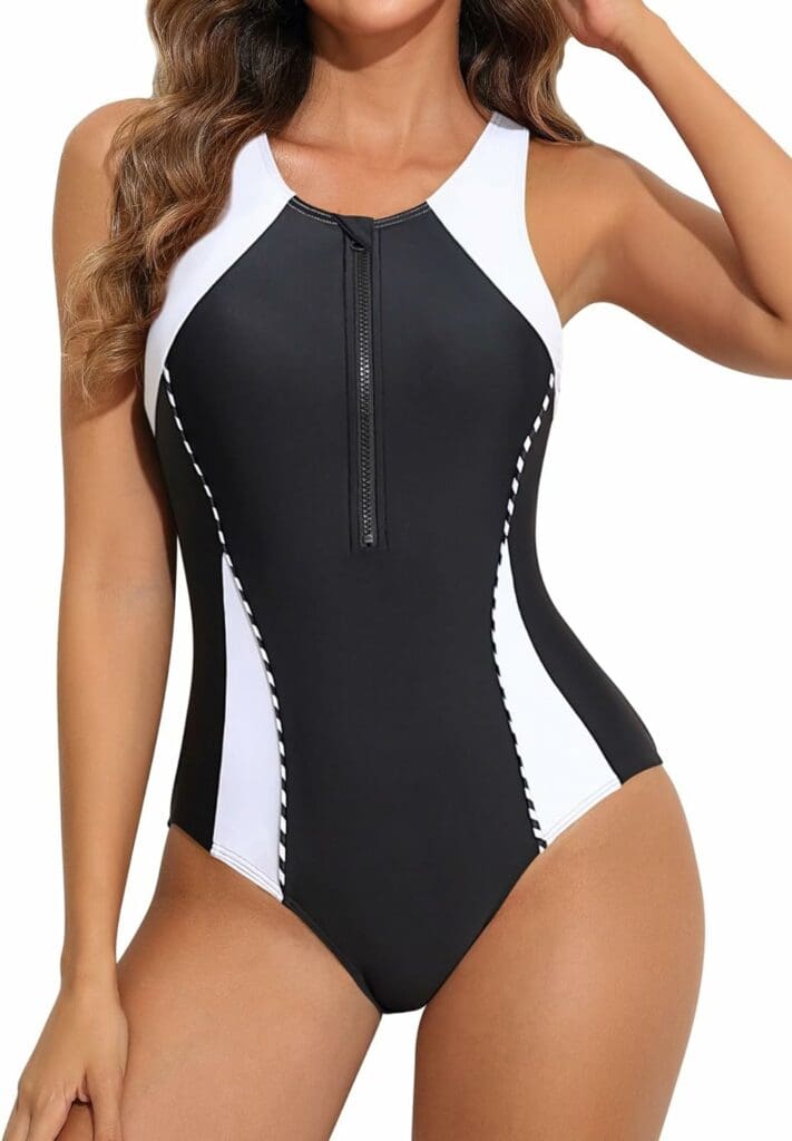 beautyin Women Front Zip One Piece Swimsuit Athletic Racerback Lap Bathing Suit