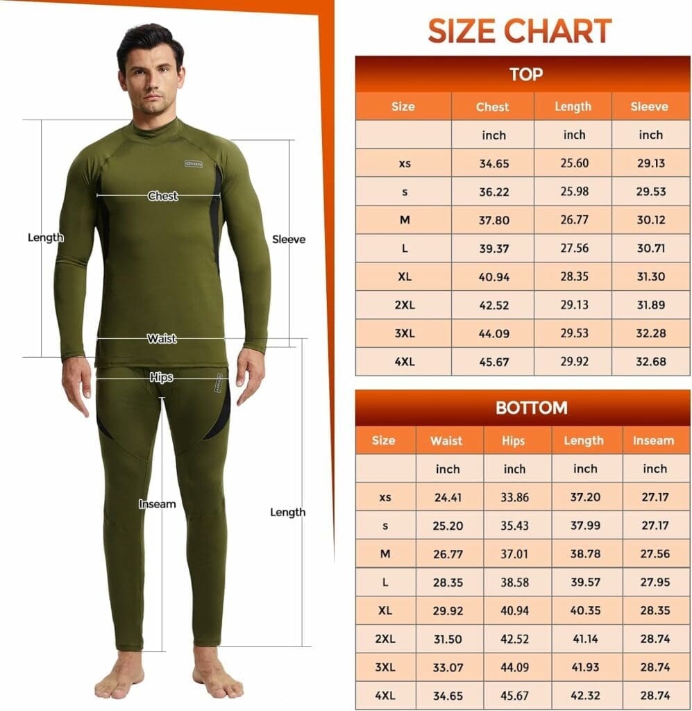 CL convallaria Mens Thermal Underwear Set with Fly, Long Johns Base Layer Winter Hunting Gear Sport Top and Bottom XS-4XL