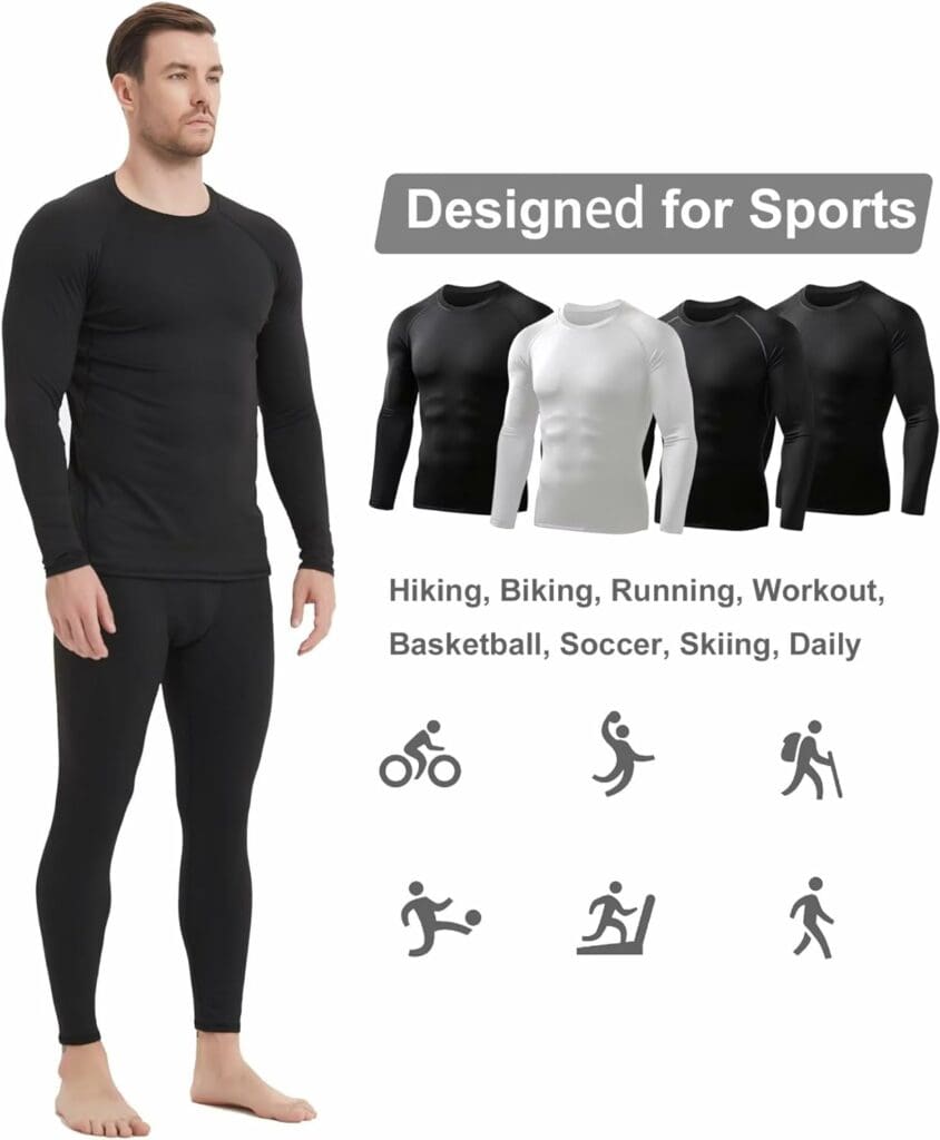 HOPLYNN 4/5 Pack Mens Thermal Compression Shirts Long Sleeve Hunting Running Base Layer Gear for Winter Cold Weather