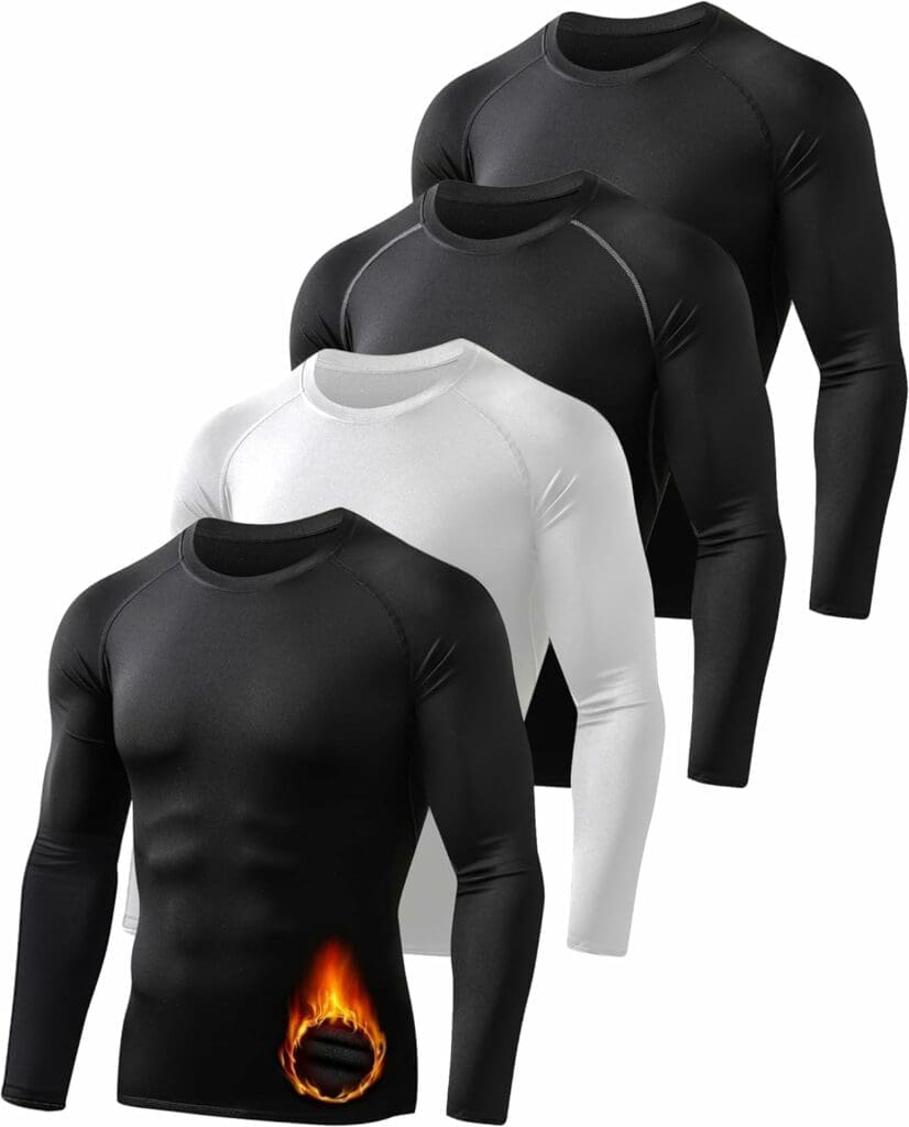 HOPLYNN 4/5 Pack Mens Thermal Compression Shirts Long Sleeve Hunting Running Base Layer Gear for Winter Cold Weather