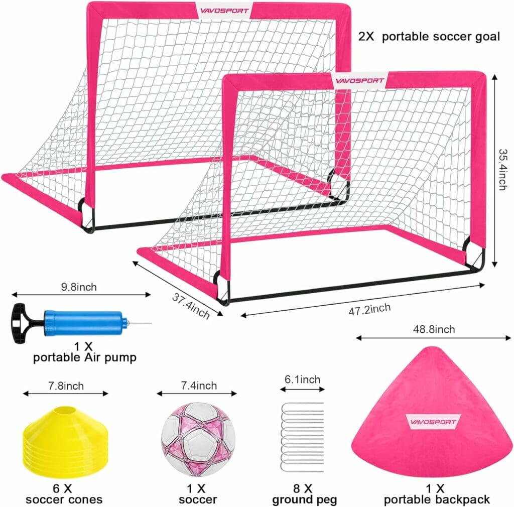 Kids Soccer Goals for Backyard Set - 2 of 4 x 3 Portable Soccer Goal Training Equipment, Pop Up Toddler Soccer Net with Soccer Ball, Soccer Set for Kids and Youth Games, Sports, Outdoor Play