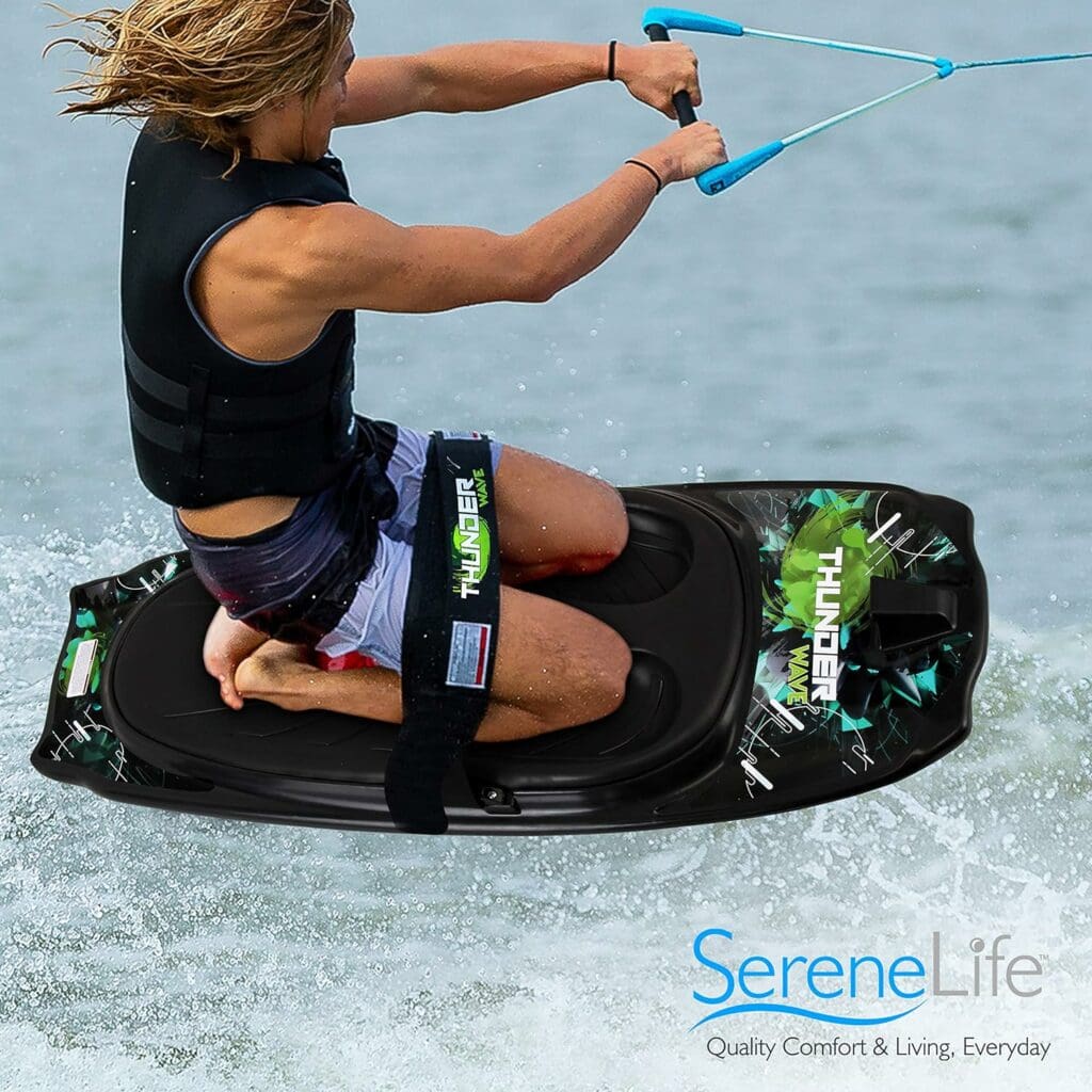 SereneLife Thunder Wave Kneeboard, with Strap and Hook for Kids  Adults | Universal Water Sport Kneeboard for Boating, Waterboarding, Kneeling Boogie Boarding, Knee Surfing (Black/Green)