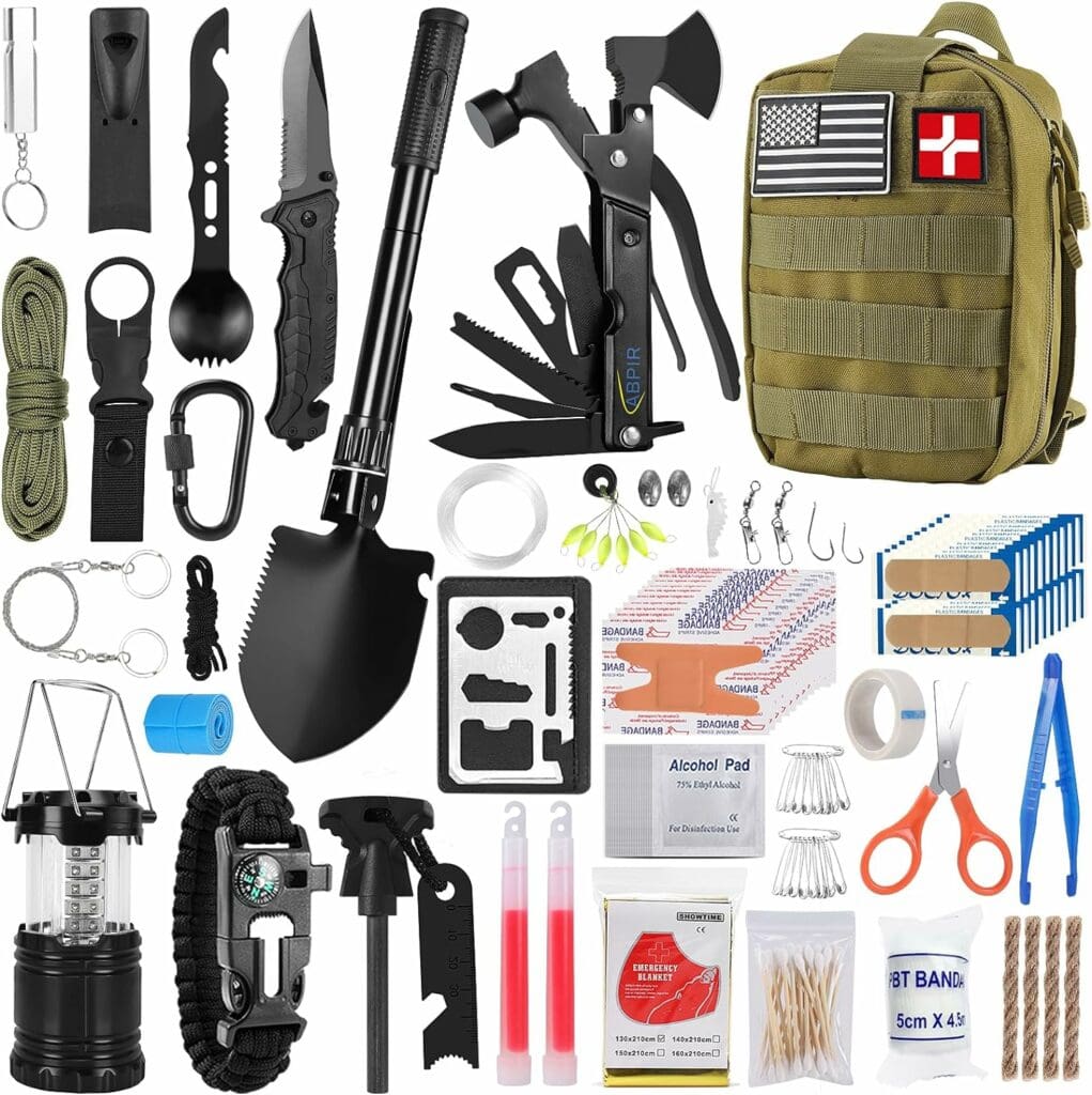 Survival First Aid Kit, Tactical Trauma Kit with Essential Gear Emergency Medical Supplies for Hiking Camping Backpacking Outdoor Adventure