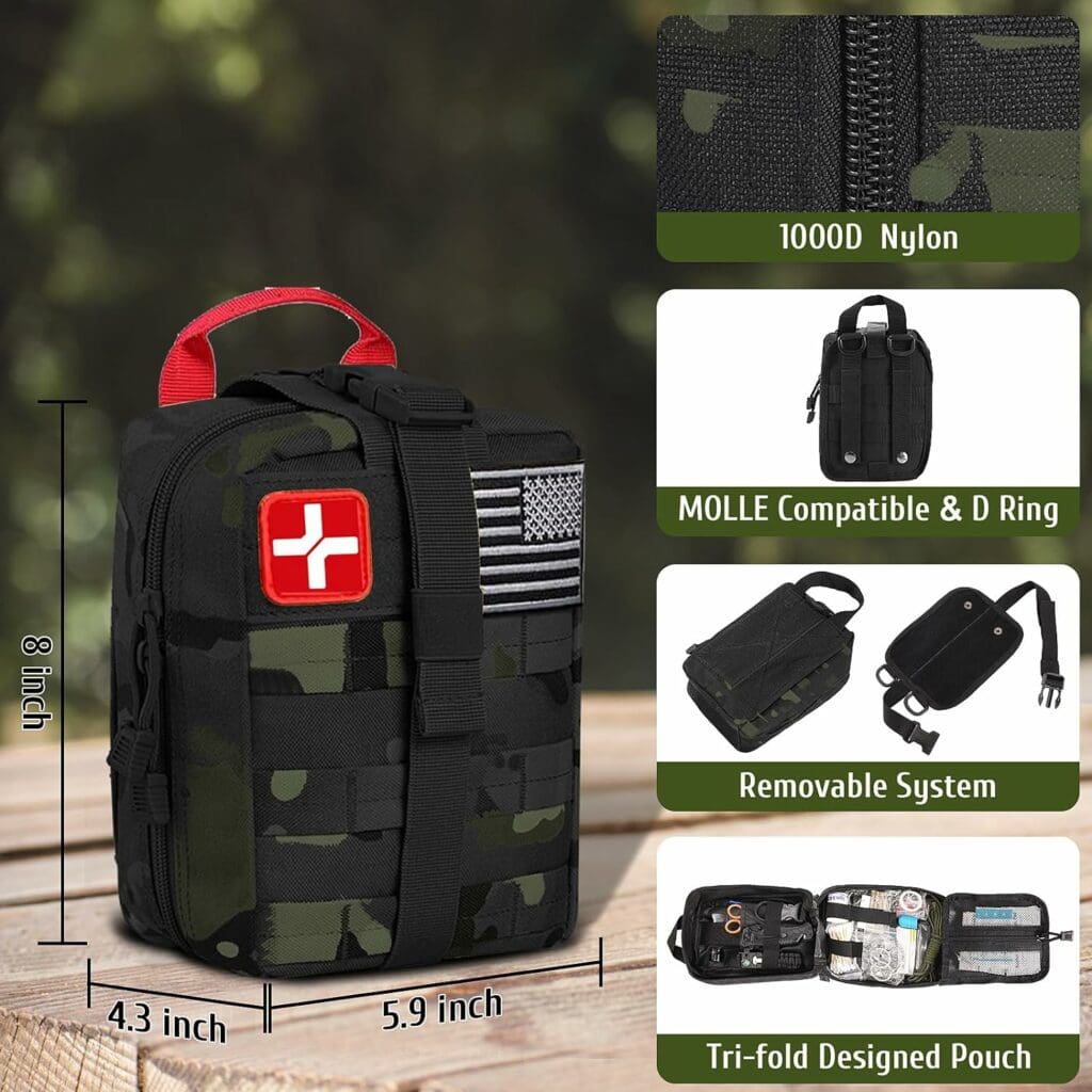 ABPIR Survival First Aid Kit, 170 PCS Survival Kits,Trauma Kit with Essential Survival Gear Emergency Medical Supplies for Hiking Camping Backpacking Outdoor Adventure, Gifts for Christmas Him Dad Men : Sports  Outdoors