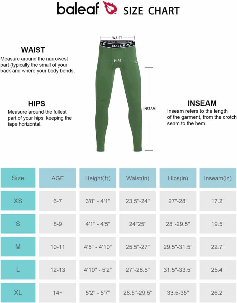 BALEAF Youth Compression Pants Boys Leggings Kids Baseball Pants Tights Base Layer Football Basketball Sports