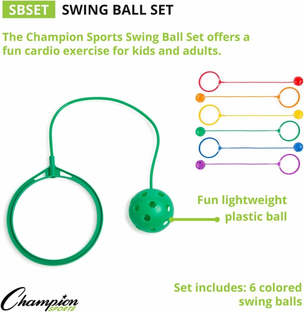 Champion Sports Skip Ball Ankle Toy for Kids, Pack of 6, Assorted Colors - Durable Hopper/Swingball Set with 18-Inch Cord, 5.5-Inch Diameter Ankle Ring - Fun Jumper and Exercise Equipment