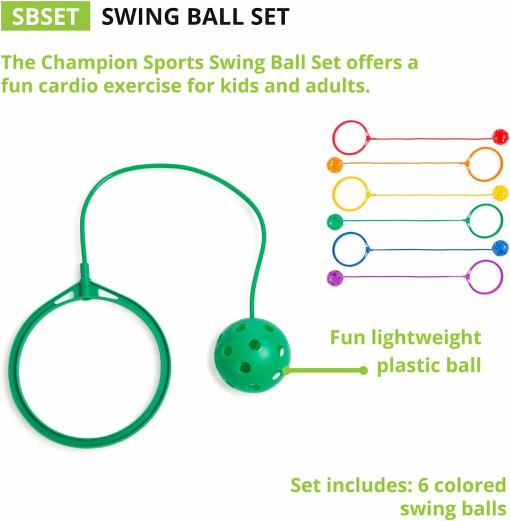 Champion Sports Skip Ball Ankle Toy for Kids, Pack of 6, Assorted Colors - Durable Hopper/Swingball Set with 18-Inch Cord, 5.5-Inch Diameter Ankle Ring - Fun Jumper and Exercise Equipment