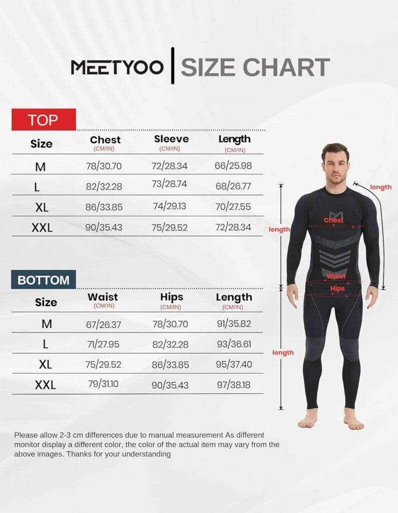 MEETYOO Thermal Underwear for Men, Winter Gear Long Johns Base Layer Top and Bottom Set for Skiing Running