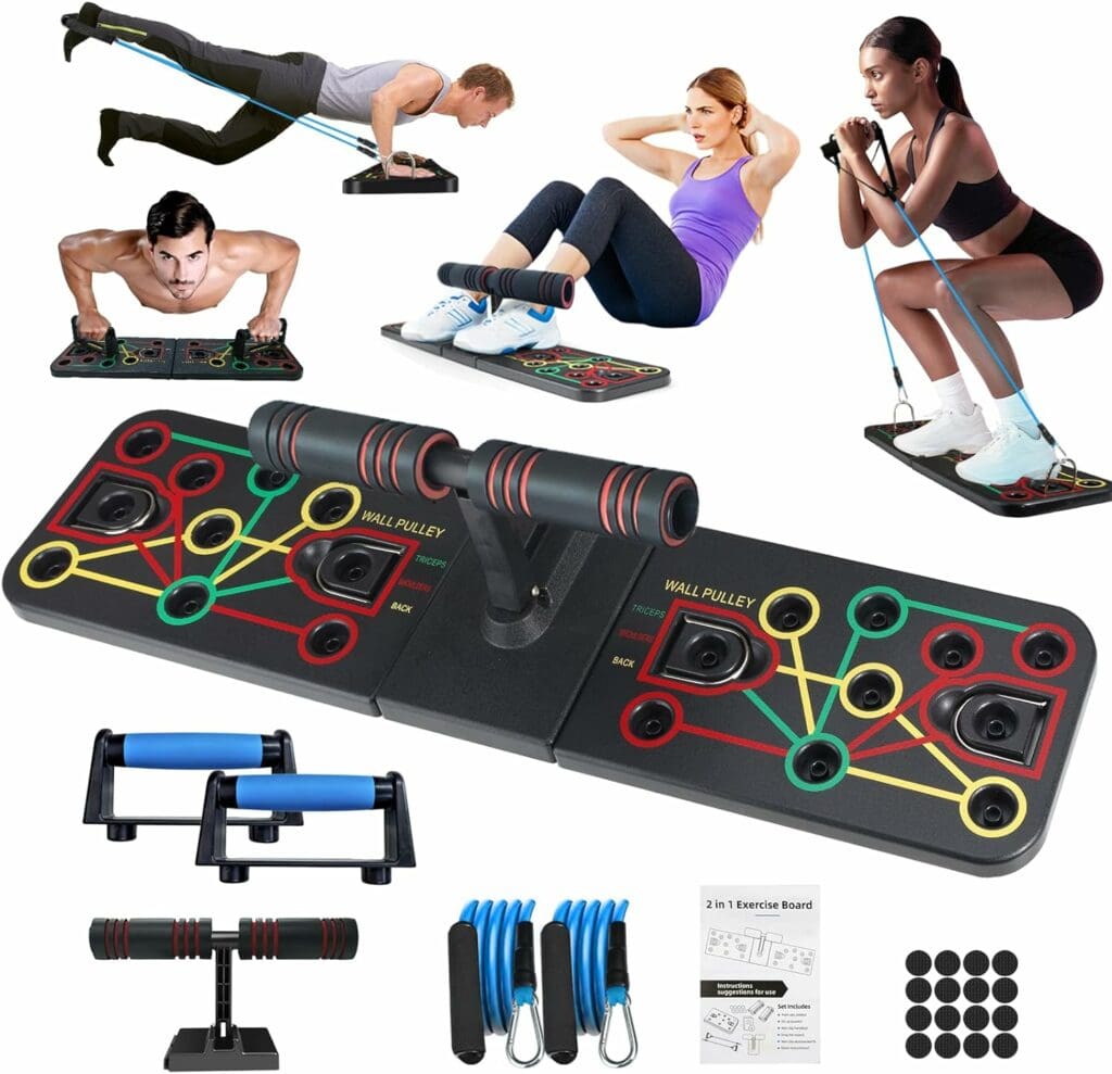 Portable Home Gym Equiptment: Push-Up Board, Pilates Exercise  20 Fitness Accessories with Resistance Bands, Sit-Up Base, Ab Roller Wheel - Full Body Workout for Men and Women, Gift for Boyfriend