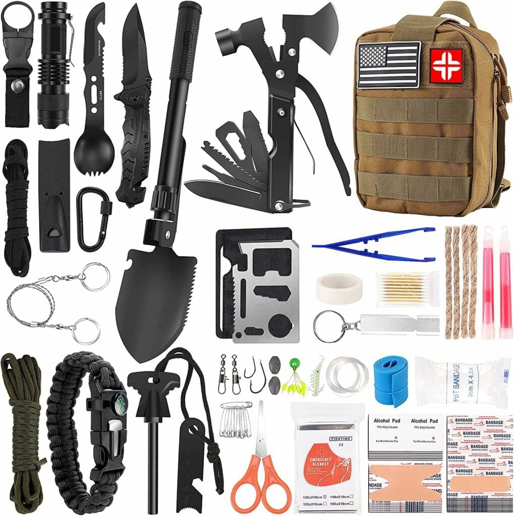 Survival Kit and First Aid Kit, 142Pcs Professional Survival Gear and Equipment with Molle Pouch, for Men Dad Husband Who Likes Camping Outdoor Adventure
