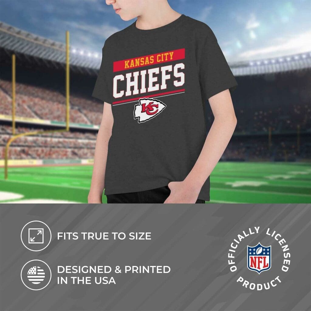 Team Fan Apparel NFL Youth Short Sleeve Charcoal T Shirt, Kids Sports Tee, Unisex Team Gear for Boys and Girls