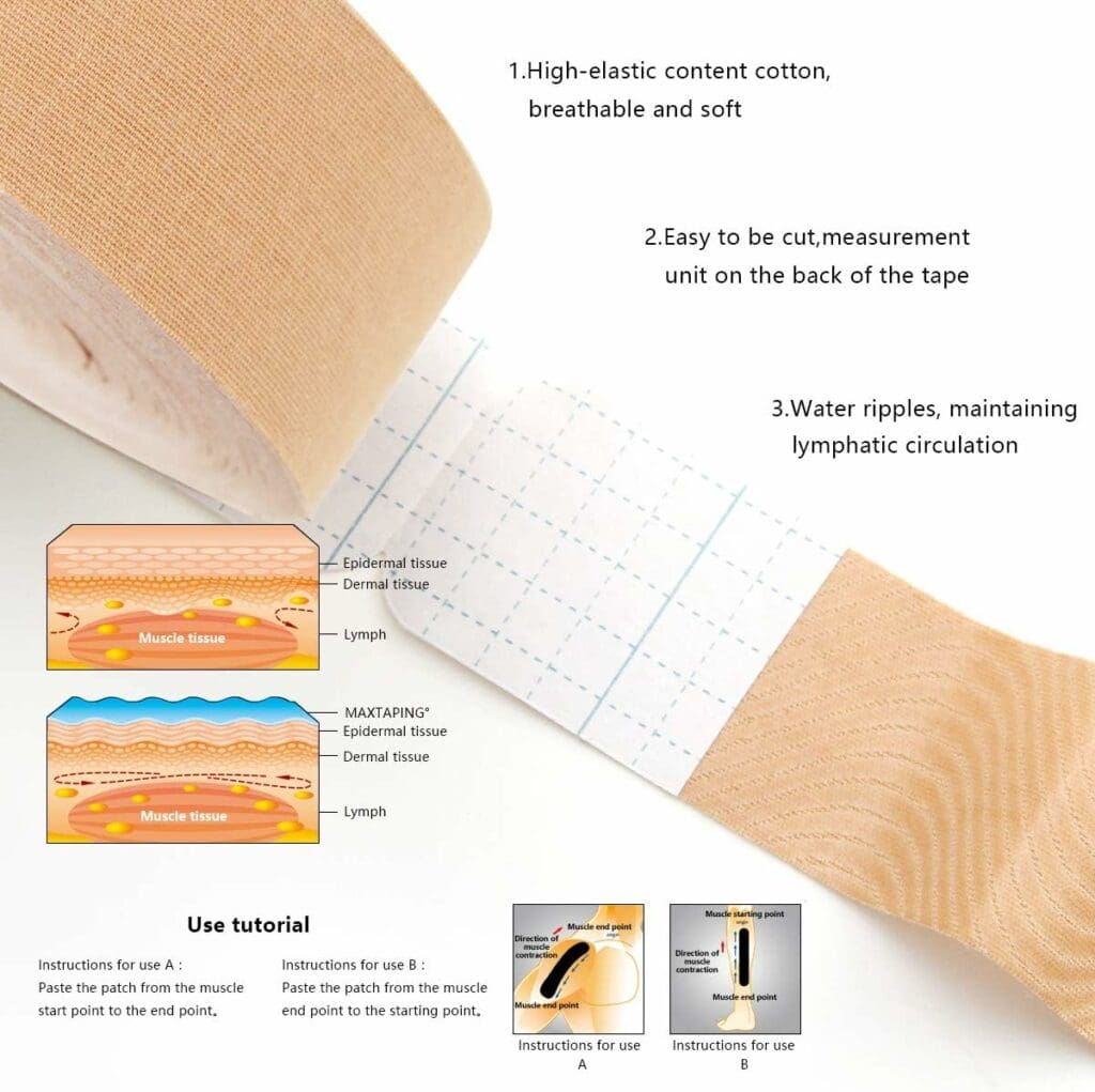 AUPCON Kinesiology Tape Elastic Kinesiology Therapeutic Athletic Tape Hypoallergenic Breathable Cotton Sports Muscle Tape Therapy Recovery Support for Knee Shoulder Ankle Elbow Shin