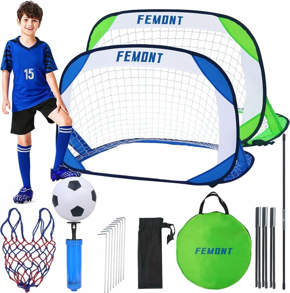 Femont Soccer Goals Set for Backyard, 4x2.5FT Portable Pop Up Soccer Nets with Carrying Bag for Indoor Outdoor Games Practice Training Great for Kids and Adults