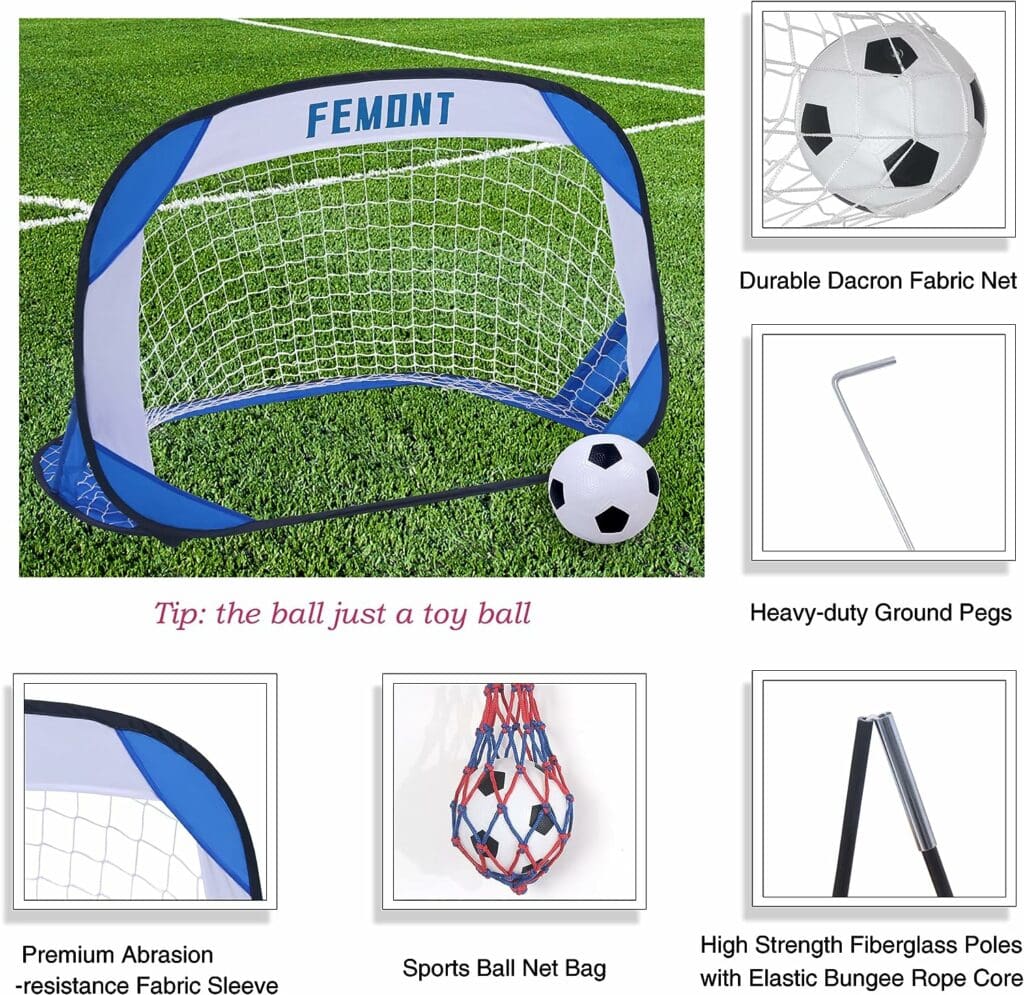 Femont Soccer Goals Set for Backyard, 4x2.5FT Portable Pop Up Soccer Nets with Carrying Bag for Indoor Outdoor Games Practice Training Great for Kids and Adults