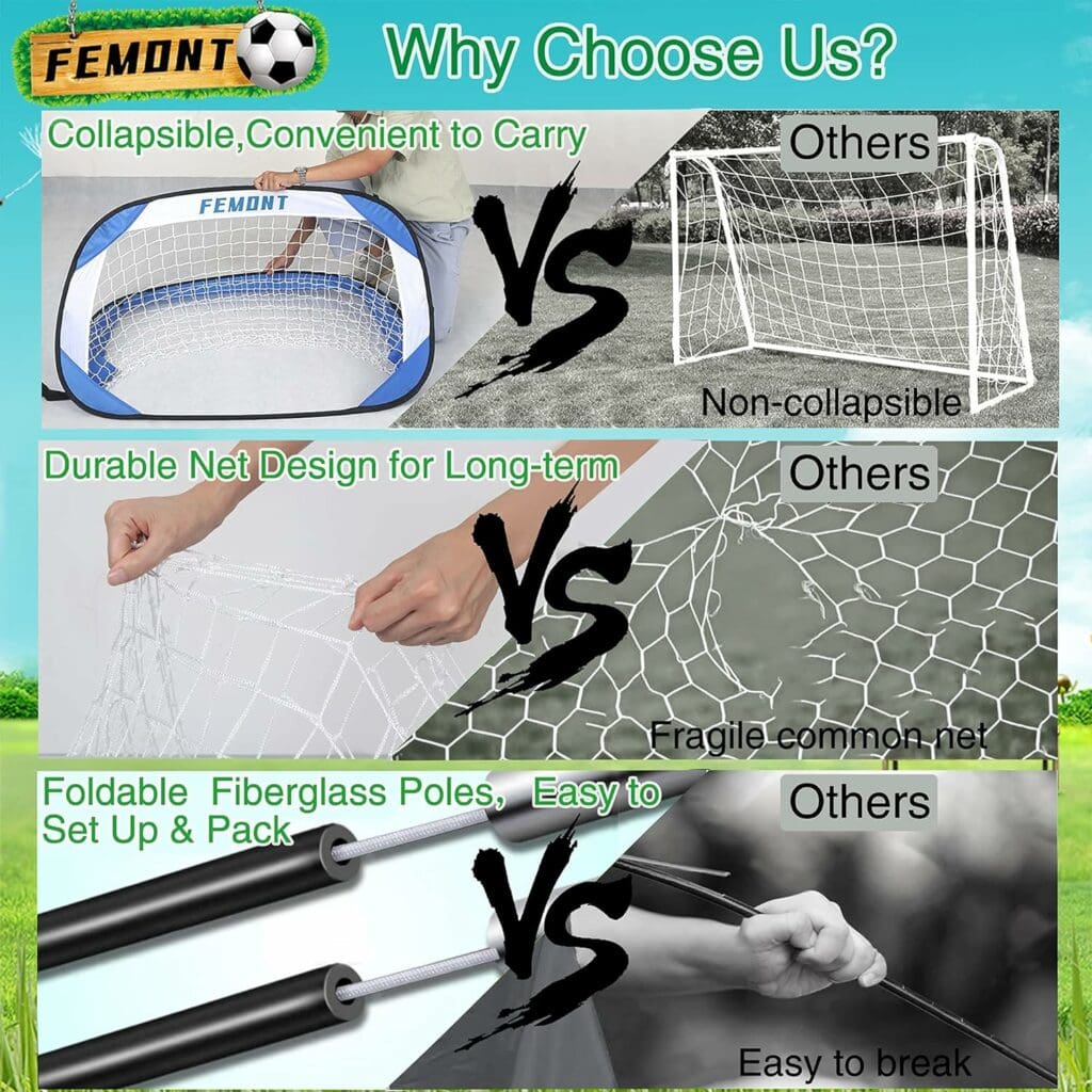 Femont Soccer Goals Set for Backyard, 4x2.5FT Portable Pop Up Soccer Nets with Carrying Bag for Indoor Outdoor Games Practice Training Great for Kids and Adults