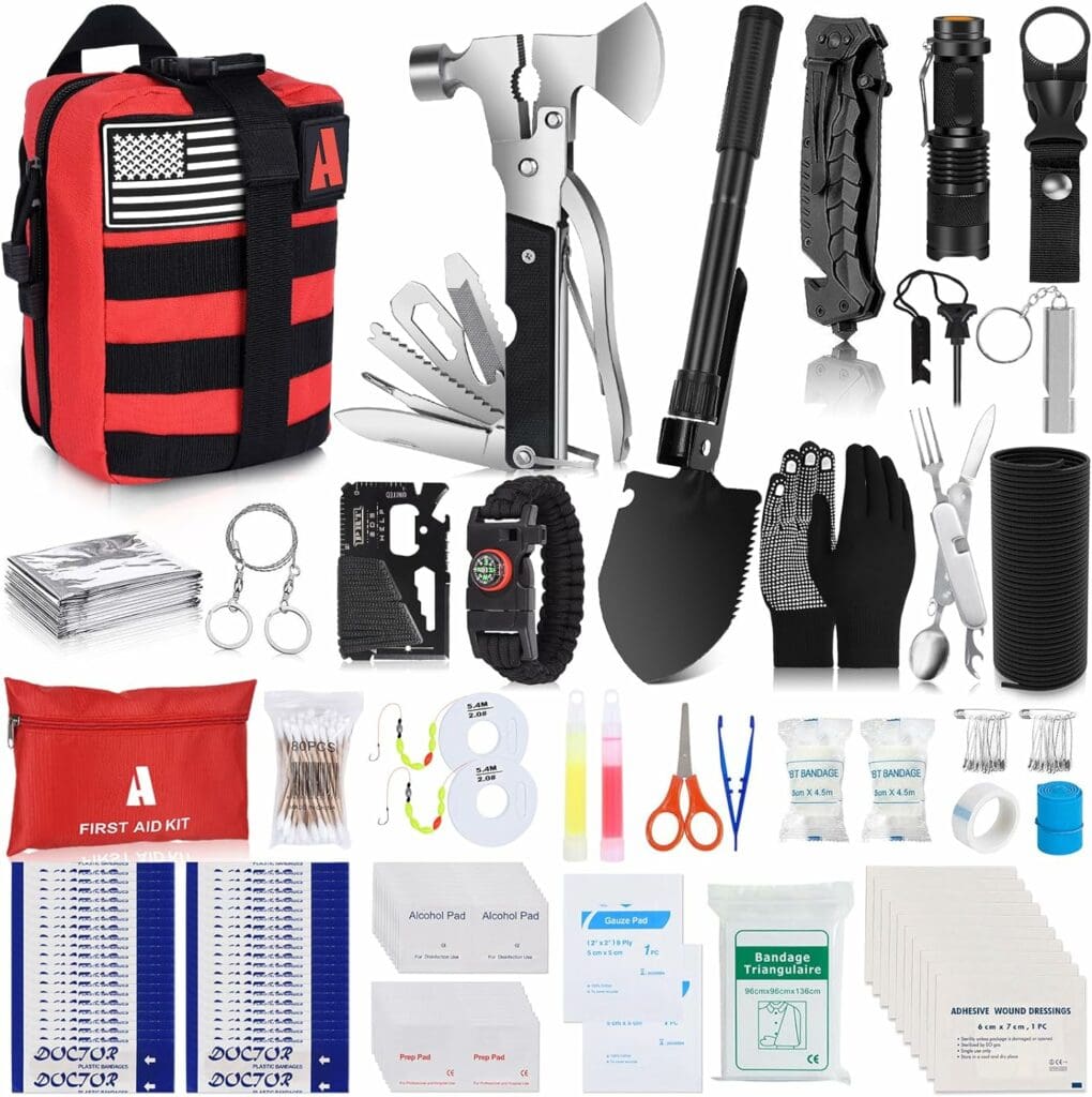 NAPASA Survival Kit 232 pcs Professional Survival Gear Emergency Tactical First Aid Kit Outdoor Trauma Bag for Men Women Adventure Camping Hiking Hunting