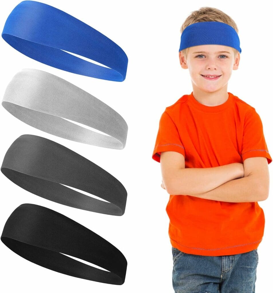 Sibba 4 Pcs Football Sports Fan Headband Basketball Long Hair Bands Baseball Gear Gym Workout Black White Sweatbands Running Yoga Athletic Bandana Nursing Women Men Male Outdoors Accessories