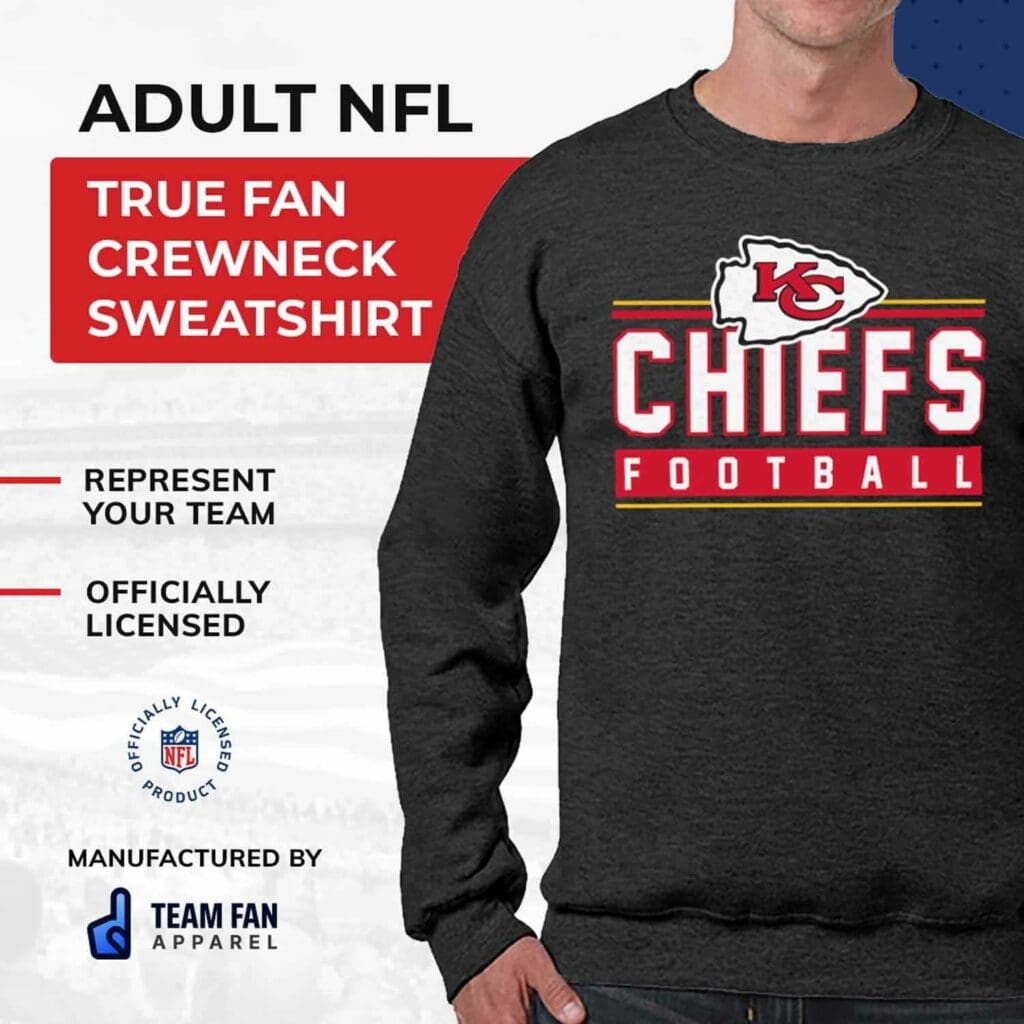 Team Fan Apparel NFL True Fan Crewneck Sweatshirt - Dark Pullover Sweatshirt for Men  Women - Cotton-Poly Fleece