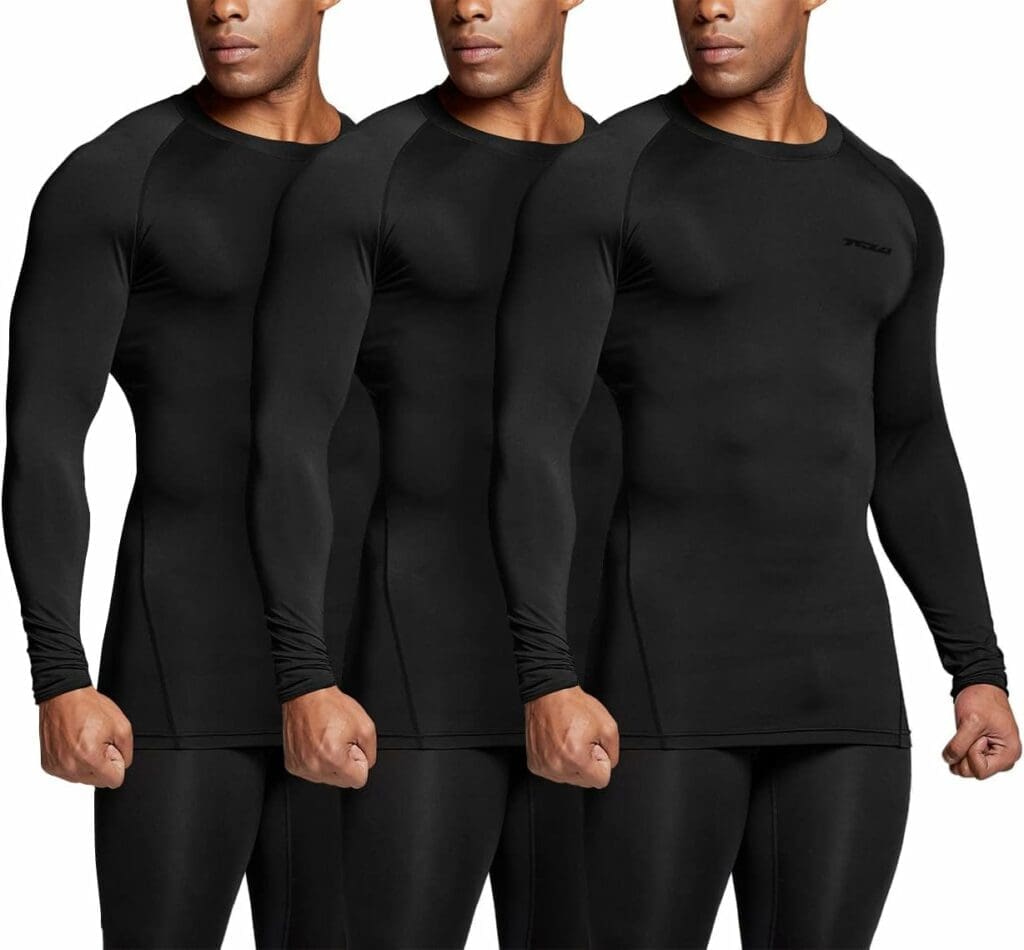 TSLA 1 or 3 Pack Mens UPF 50+ Long Sleeve Compression Shirts, Athletic Workout Shirt, Water Sports Rash Guard