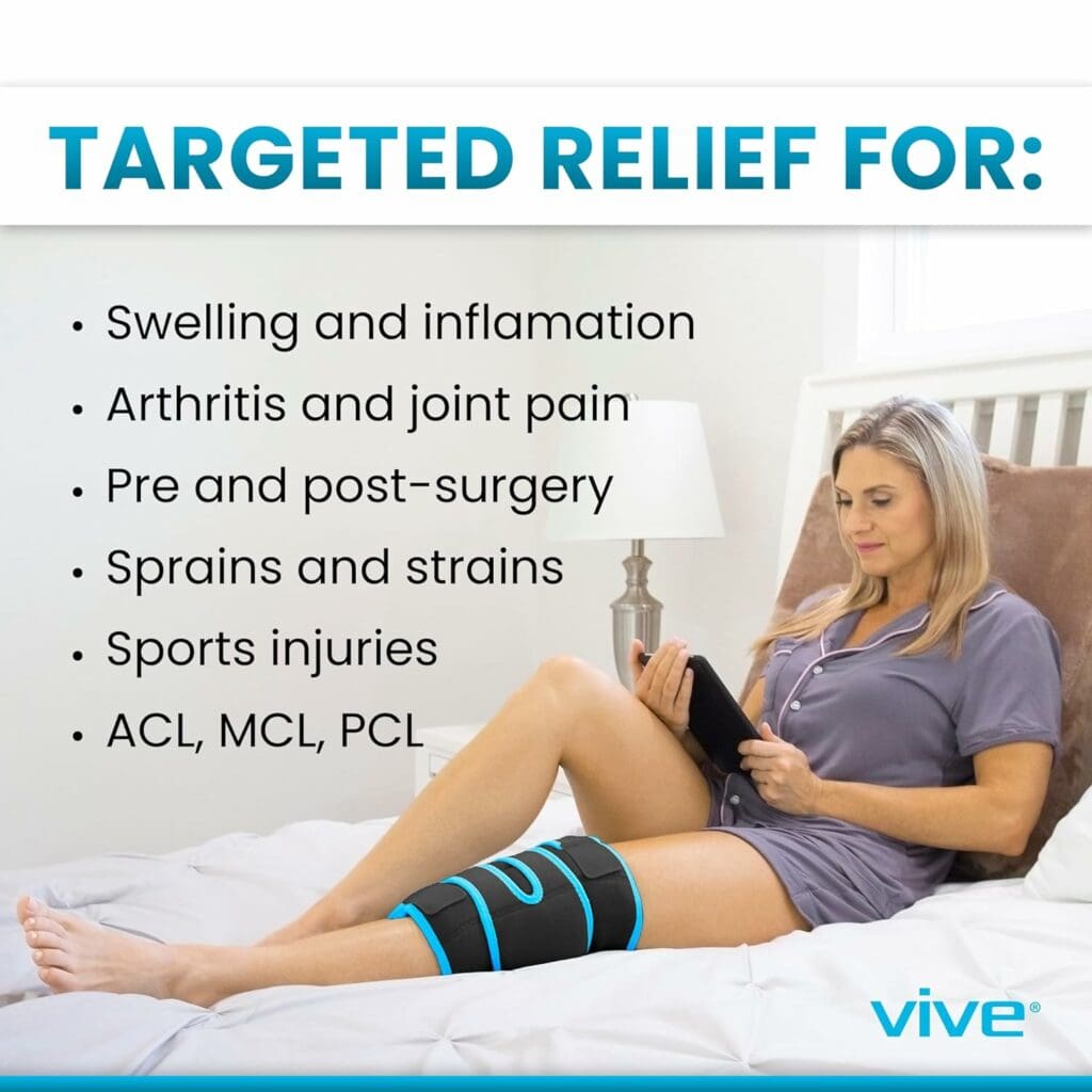 Vive Knee Ice Pack Wrap - Cold/Hot Gel Compression Brace - Heat Support Strap for Arthritis Pain, Tendonitis, ACL, Athletic Injury, Osteoarthritis, Women, Men, Running, Meniscus and Patella Surgery