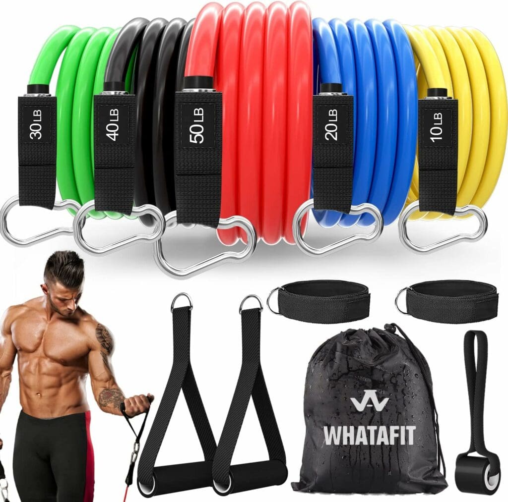 WHATAFIT Resistance Bands Set, Exercise Bands with Door Anchor, Handles, Carry Bag, Legs Ankle Straps for Resistance Training, Physical Therapy, Home Workouts for Men and Women
