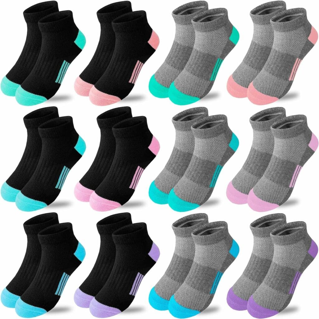 Bemeol Girls Socks 12 Pairs Ankle Athletic Socks Cotton Sports Socks For Little Big Kids