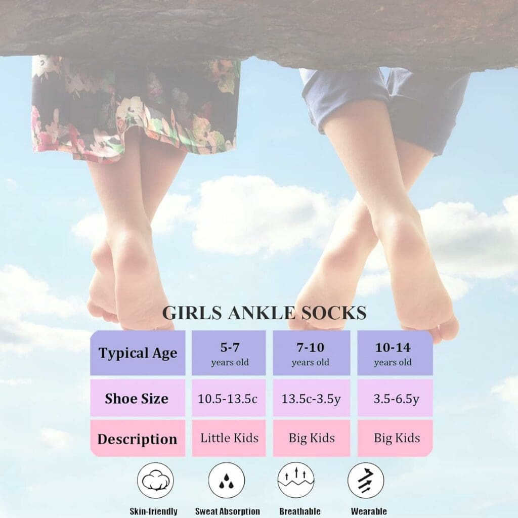 Bemeol Girls Socks 12 Pairs Ankle Athletic Socks Cotton Sports Socks For Little Big Kids