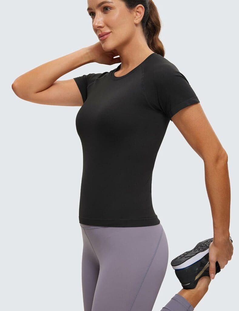 CRZ YOGA Womens Seamless Workout Tops Breathable Short Sleeve Gym Shirts Running Yoga Athletic T-Shirts