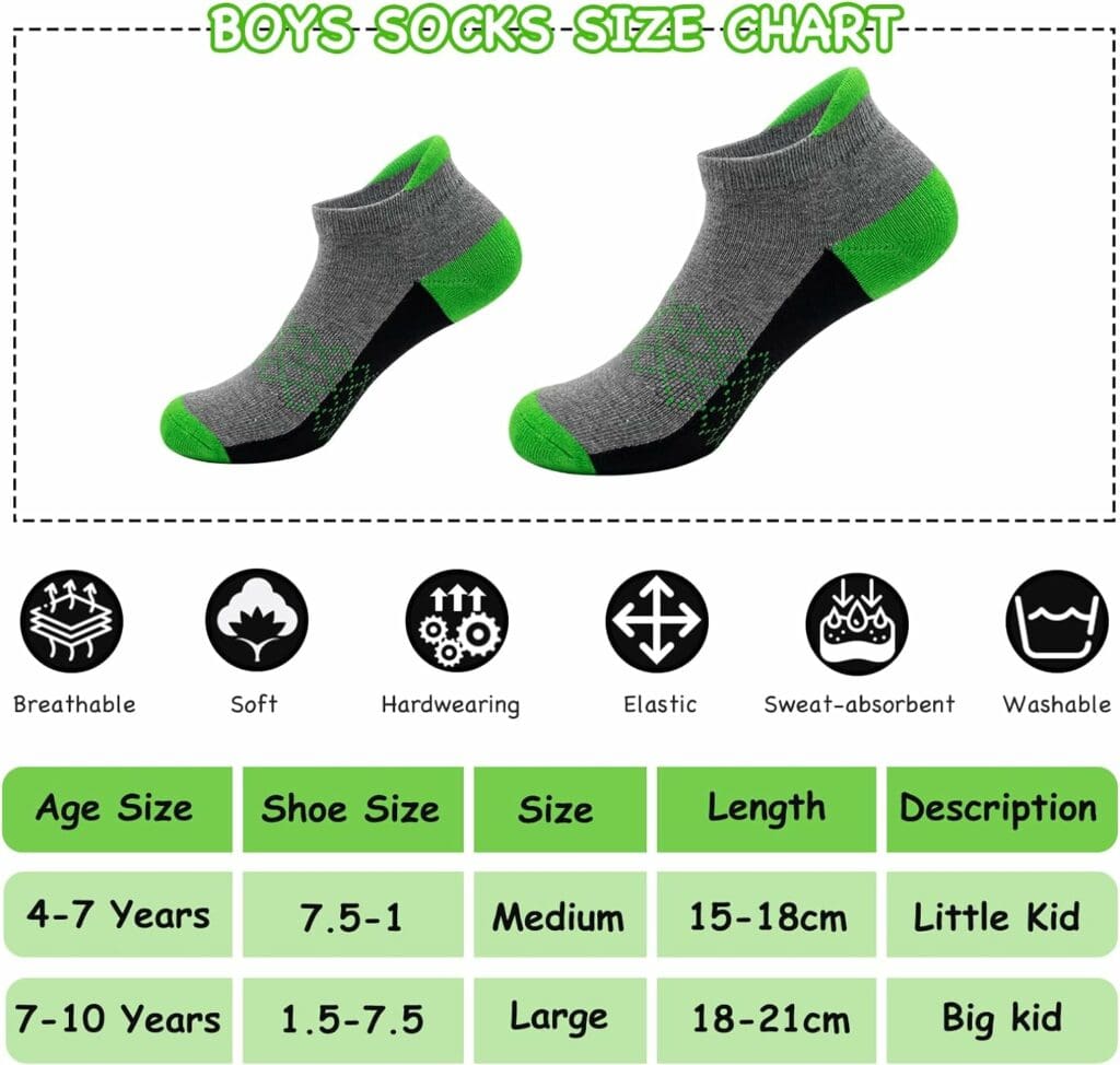 HENGRUI Boys/girls Socks Cushioned Kids Socks, Kids Ankle Athletic Socks With Low Cut Tab For 4-10 Years Old-6 Pairs