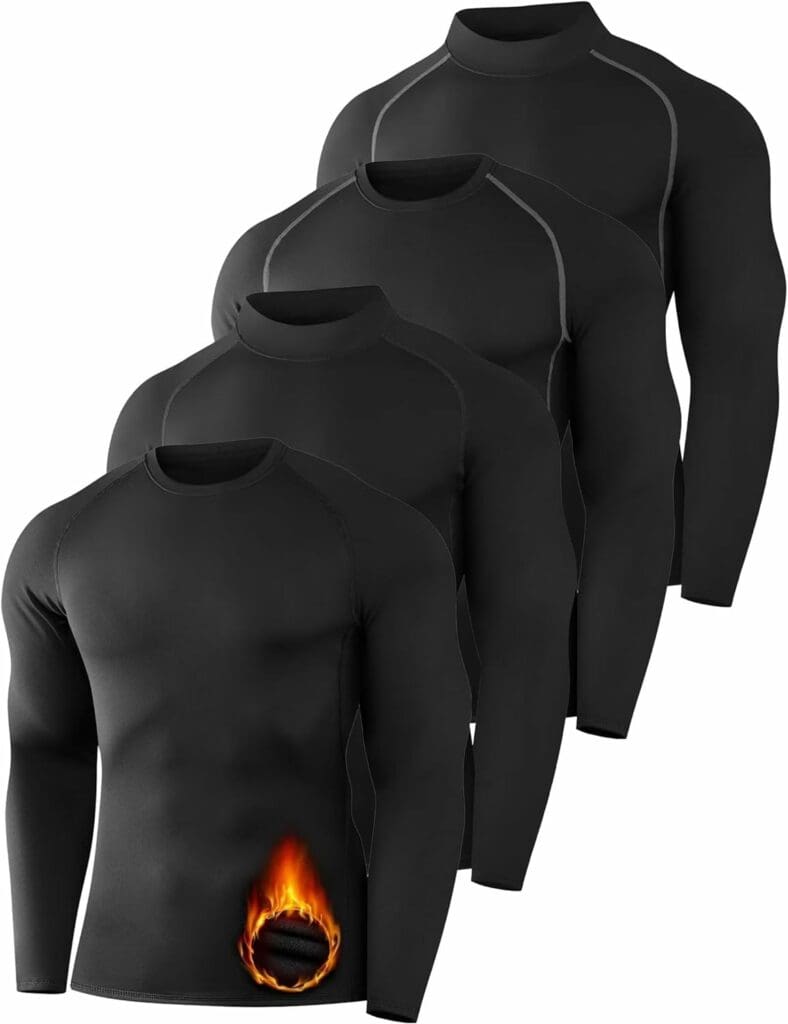 HOPLYNN 4/5 Pack Mens Thermal Mock Turtleneck Shirts Long Sleeve Compression Running Base Layer Gear for Winter Cold Weather