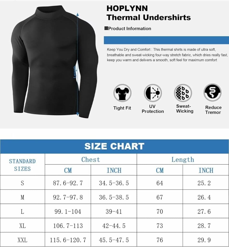 HOPLYNN 4/5 Pack Mens Thermal Mock Turtleneck Shirts Long Sleeve Compression Running Base Layer Gear for Winter Cold Weather