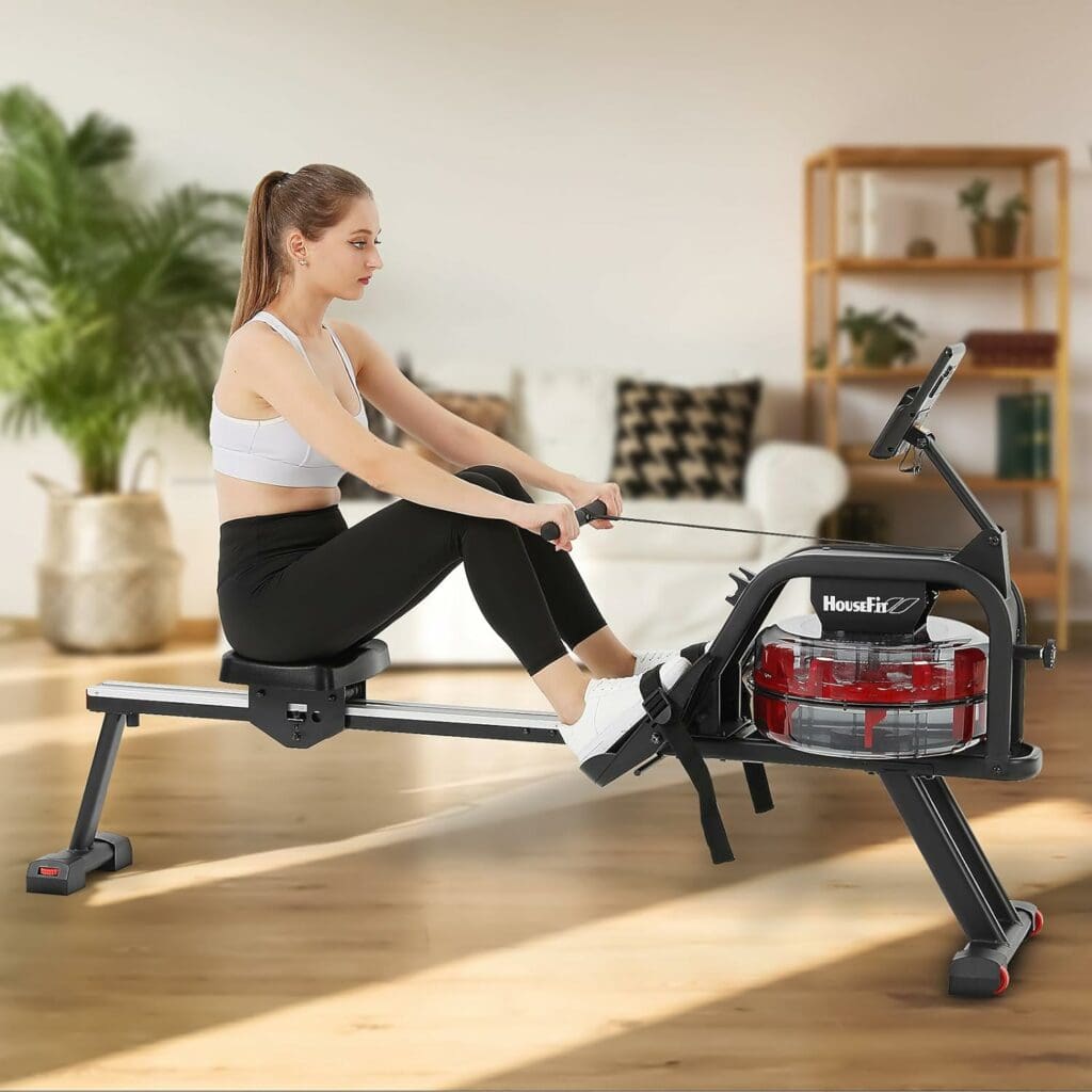 HouseFit Rowing Machine 350LB Weight Capacity for Home use with Big LCD Monitor Water Row Machine, Tablet Holder and Comfortable Seat Cushion