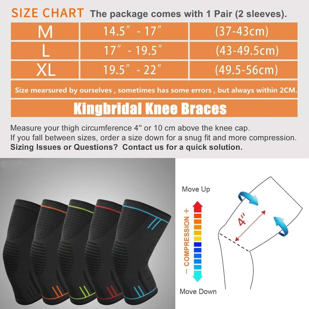Kingbridal Professional Athletics Knee Brace Compression Sleeve Support for Men Women Knee Pads for Running Sports Meniscus Tear Arthritis Joint Pain Relief Fitness Injury Recovery (Large, Blue)
