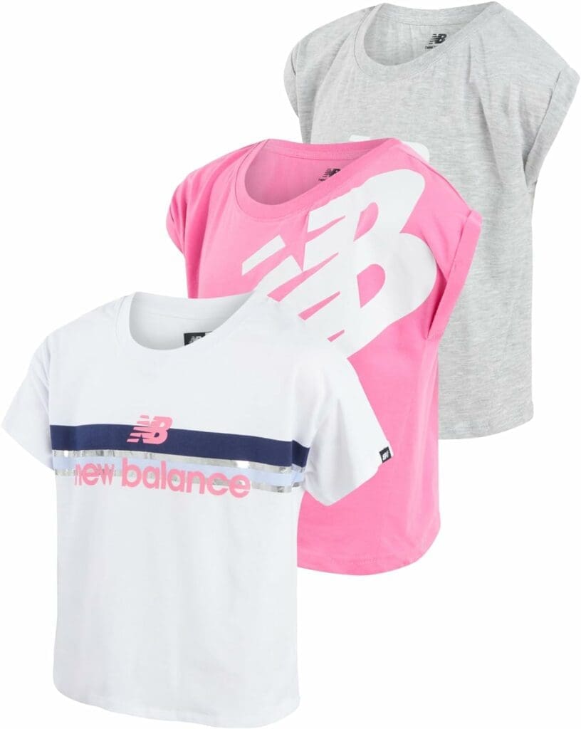 New Balance Girls Athletic T-Shirt - 3 Pack Active Performance Sports Tee Bundle (7-16)