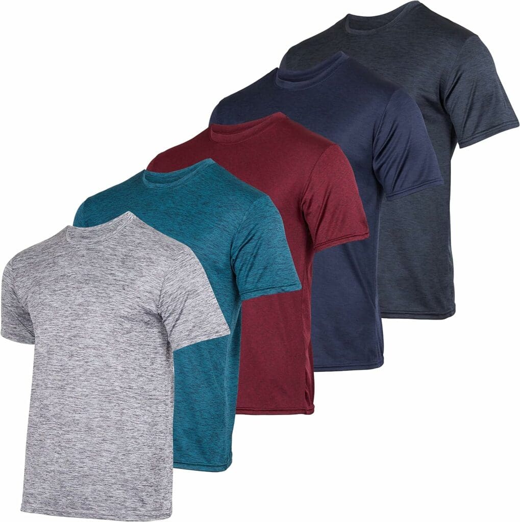 Real Essentials 5 Pack: Men's Dry-Fit Moisture Wicking Active Athletic Performance Crew T-Shirt