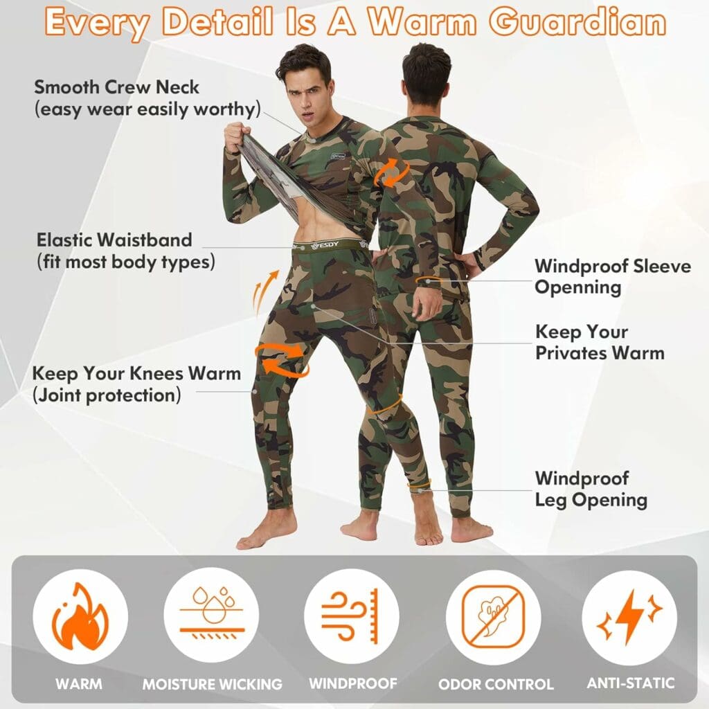 romision Thermal Underwear for Men Long Johns Fleece Lined Hunting Gear Bottom Top Set Base Layer for Cold Weather XS-4XL
