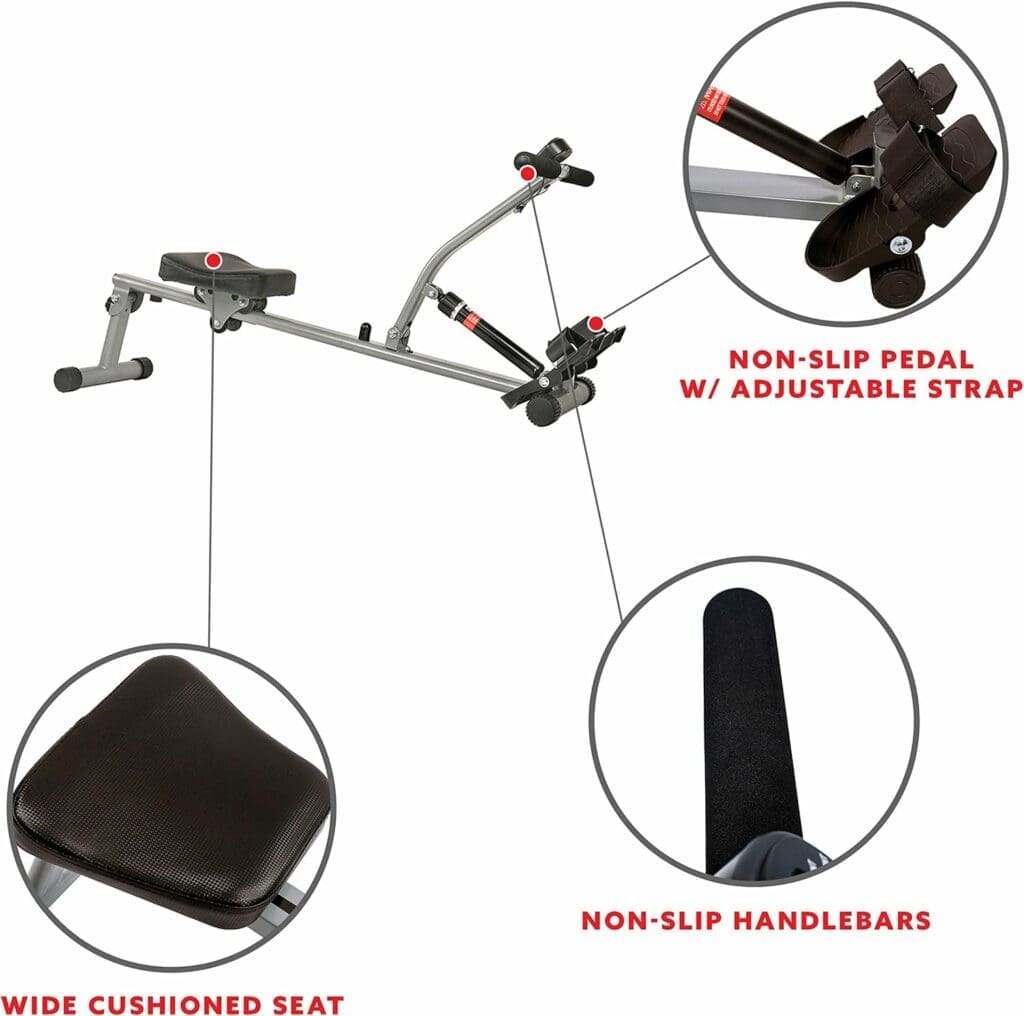 Sunny Health  Fitness Compact Adjustable Rowing Machine with 12 Levels of Adjustable Resistance with Optional SunnyFit® App Enhanced Bluetooth Connectivity