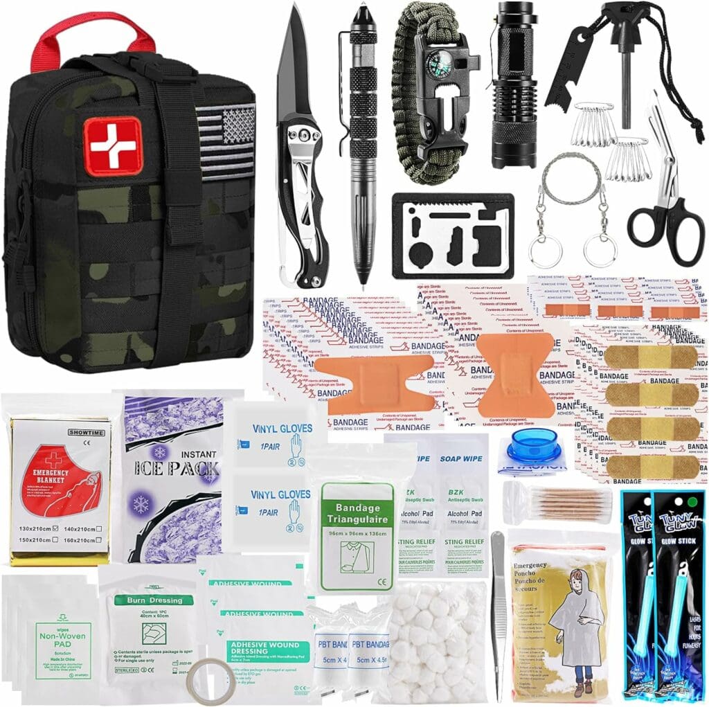 Survival First Aid Kit, Molle Medical Pouch 282PCS Outdoor Emergency Survival Gear and Equipment for Hiking Camping Hunting Car Boat Home Travel and Adventures, for Him Men