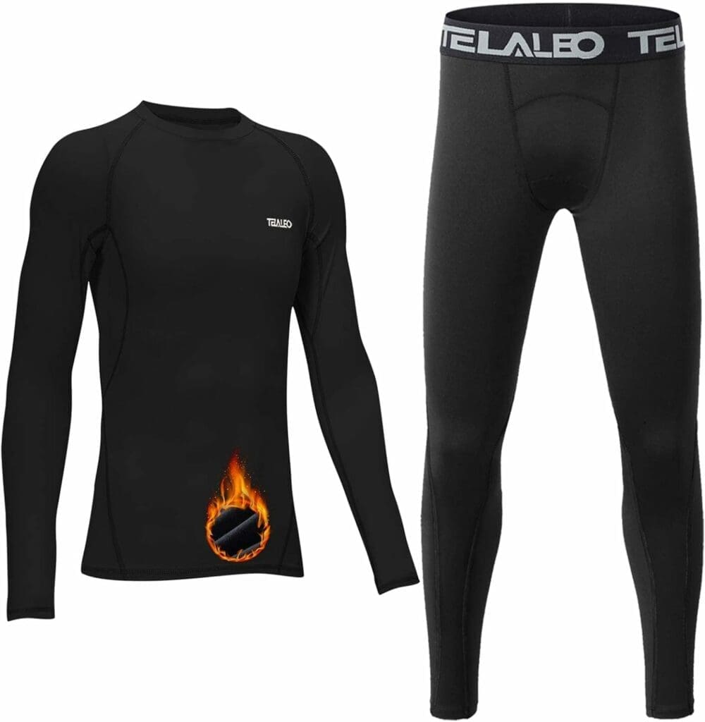 TELALEO Youth Boys Girls Thermal Compression Shirt Long Sleeve Fleece Lined Base Layer Athletic Football Undershirt